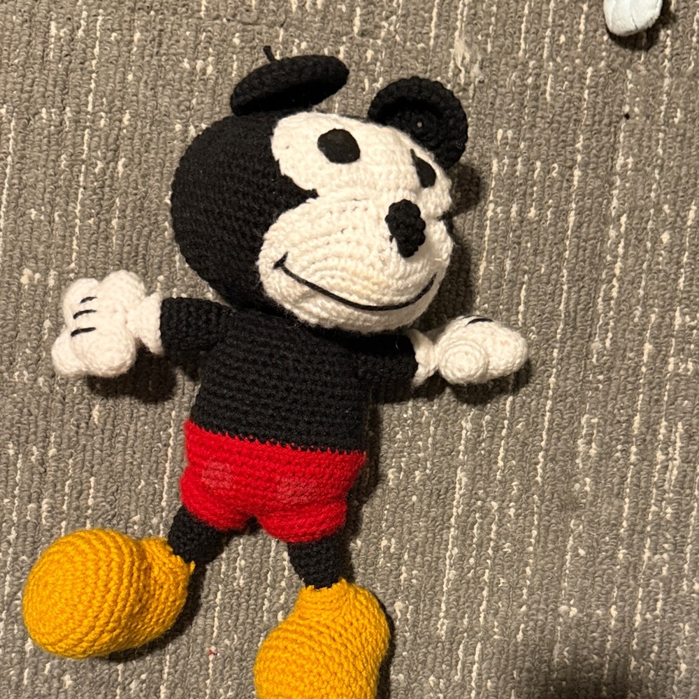 Handmade Crochet Mickey Mouse Toy - Black, Red, and Yellow